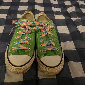Converse Classic Green Sneakers with Colorful Laces